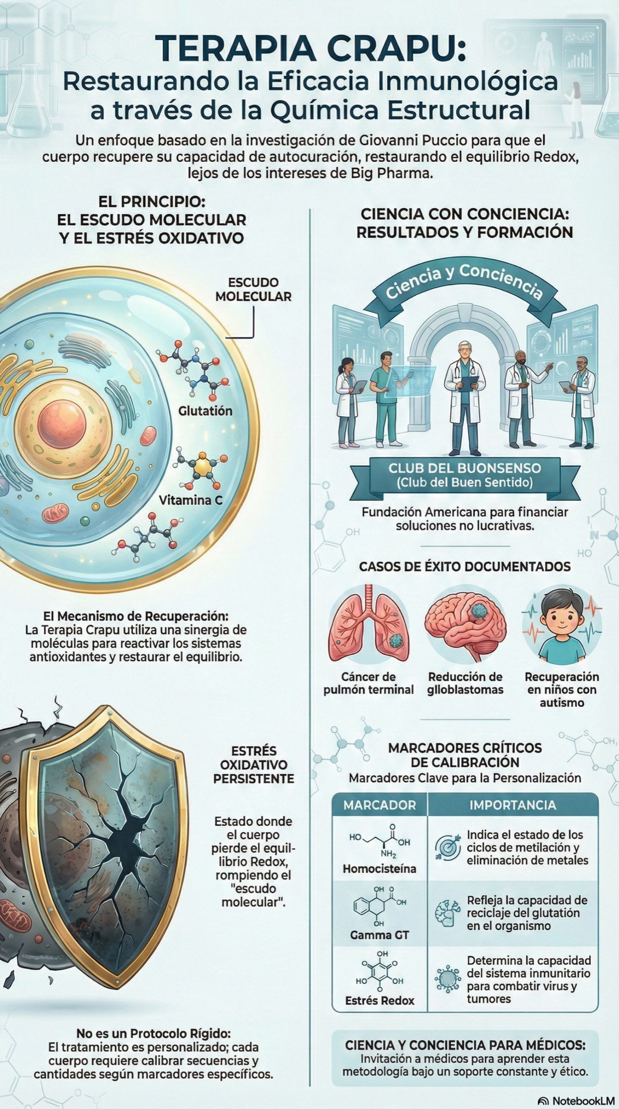 Infografía: el estrés oxidativo persistente, el método C.R.A.Pu., los resultados en pacientes con COVID y la Escuela CraPu